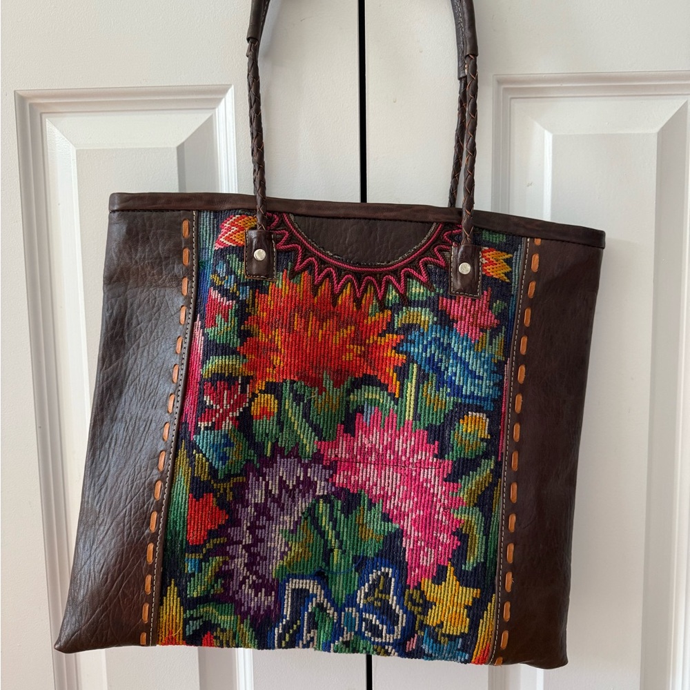 Colorful Huipil and Leather Tote - Picture 2 of 3